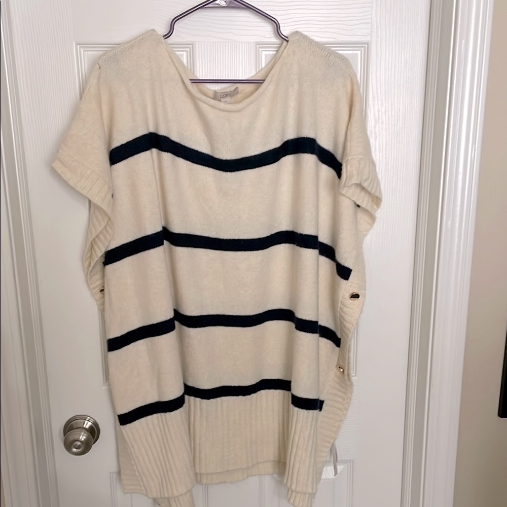 Loft Cream and Navy Striped Women's Sweater Poncho